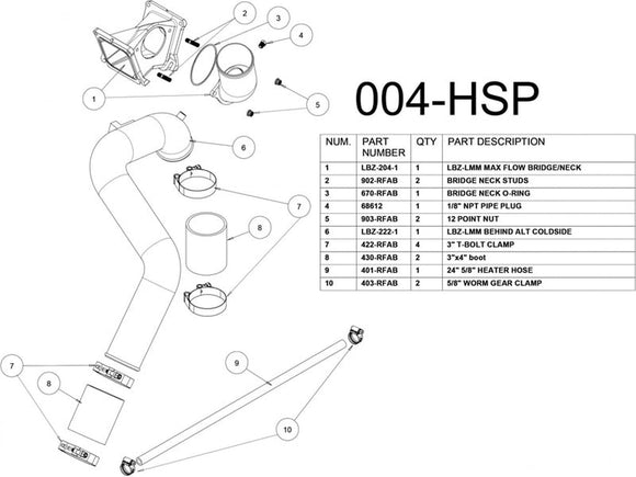 HSP Max Flow Bridge and Cold Side Tube Behind ALT, 2006-2010 Chevrolet / GMC 6.6L Duramax, LBZ LMM