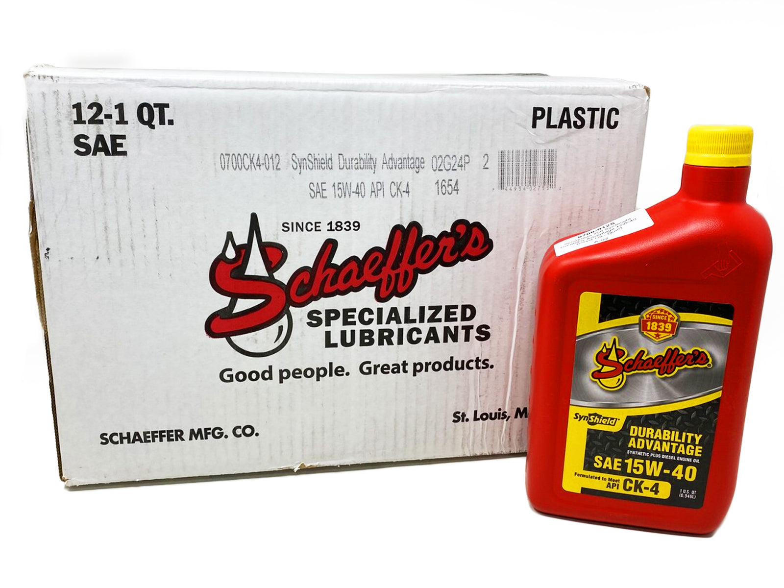 Schaeffers 700 SynShield Durability Advantage 15W-40 Diesel Oil, Case of 12 Quarts Box