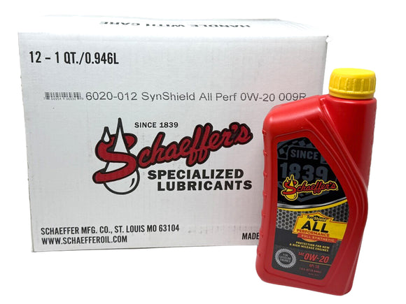 Schaeffers 6020 SynShield All Performance Full Synthetic Gasoline Engine Oil 0W-20, 12 quart case box