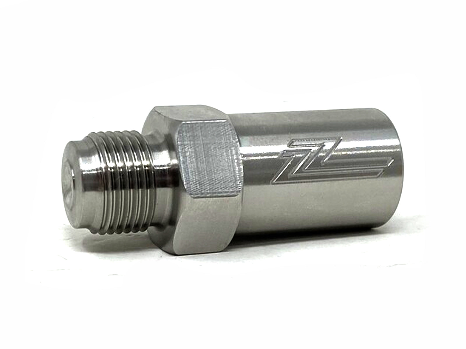 ZZ Diesel Stainless Steel Fuel Rail Race Plug, 2001-2004 GM 6.6L Duramax LB7, Logo Side