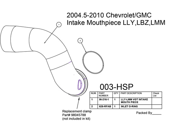 HSP VGT Intake Mouthpiece, 2004.5-2010 Chevrolet / GMC 6.6L Duramax, LLY LBZ LMM
