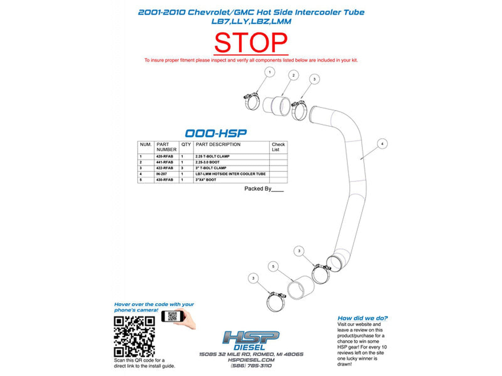 HSP Intercooler Charge Pipe Bundle, 2006-2010 Chevrolet / GMC 6.6L Duramax LBZ LMM - 0