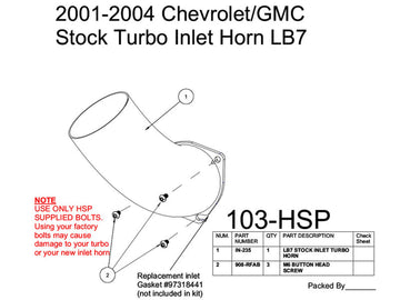 HSP Stock Turbo Inlet Horn, 2001-2004 Chevrolet / GMC 6.6L Duramax LB7 - 0