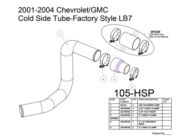 HSP Cold Side Tube - Factory Style, 2003-2004 Chevrolet / GMC 6.6L Duramax LB7