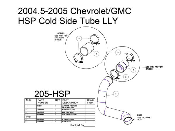 HSP Cold Side Tube to Factory Bridge, 2004.5-2005 Chevrolet / GMC 6.6L Duramax LLY