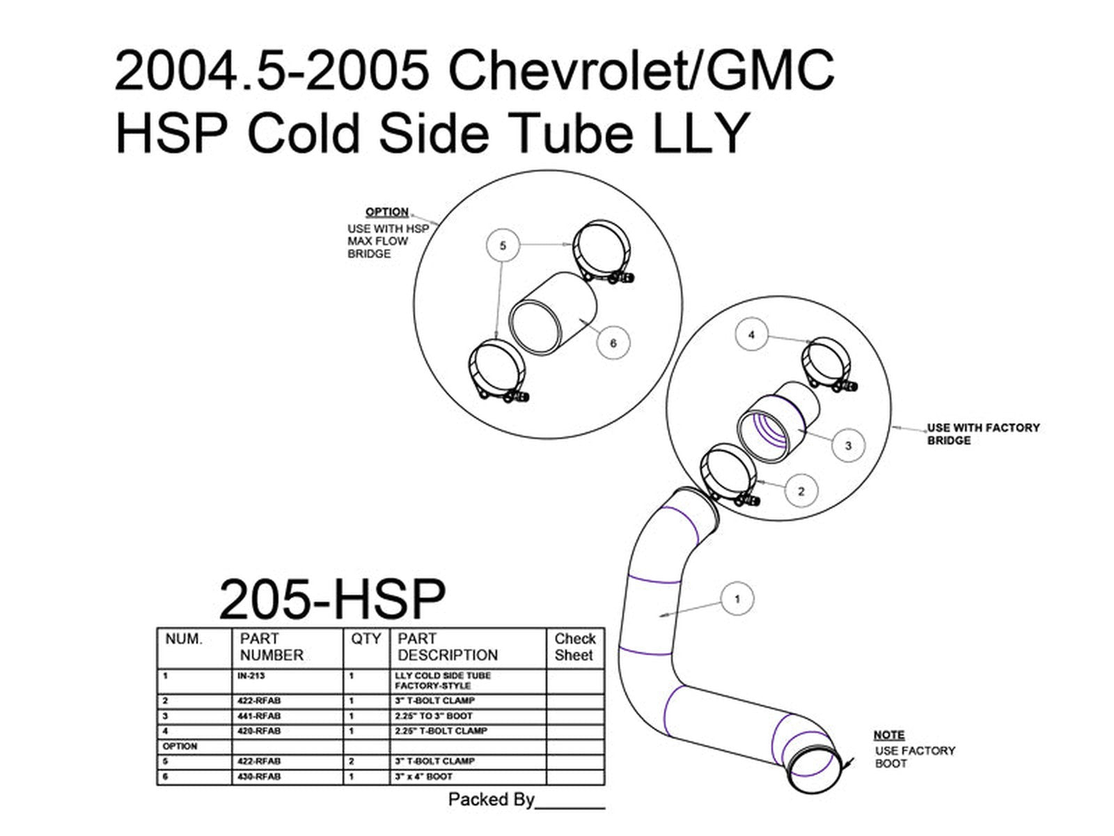 HSP Cold Side Tube to Factory Bridge, 2004.5-2005 Chevrolet / GMC 6.6L Duramax LLY - 0