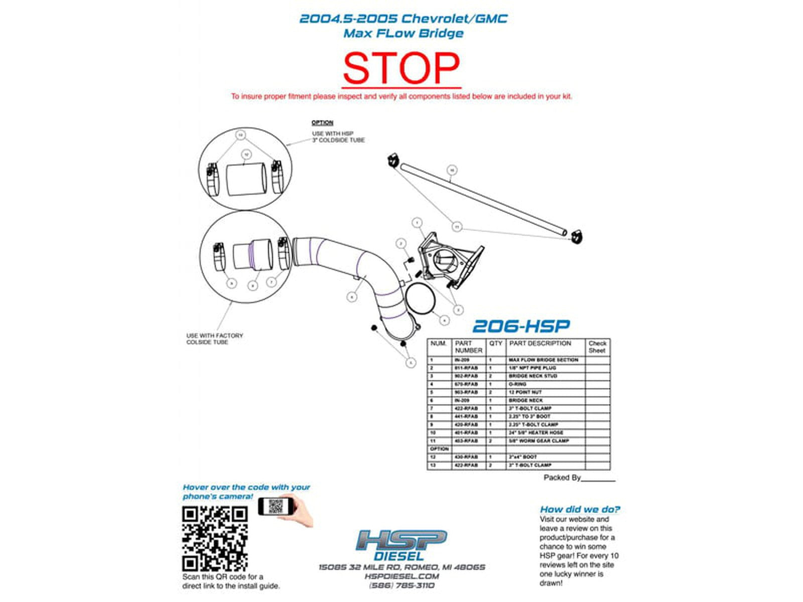 HSP Max Flow Bridge to HSP Cold Side, 2004.5-2005 Chevrolet / GMC 6.6L Duramax LLY