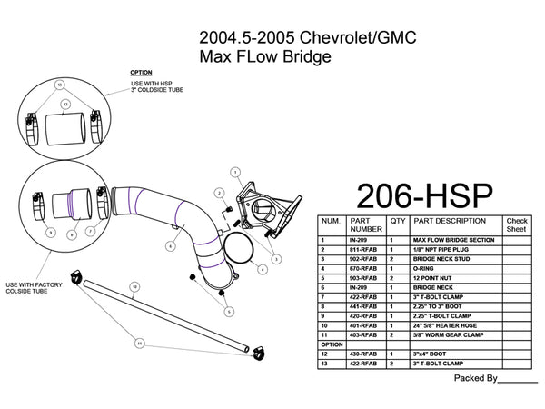 HSP Max Flow Bridge to Factory Cold Side, 2004.5-2005 Chevrolet / GMC 6.6L Duramax LLY