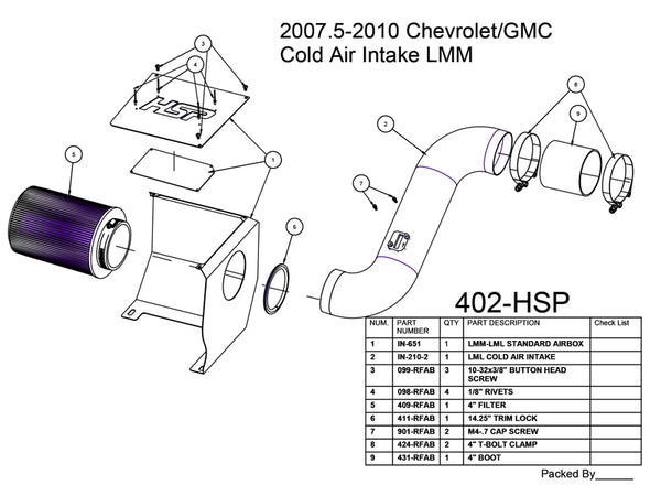 HSP Cold Air Intake, 2007.5-2010 Chevrolet / GMC 6.6L Duramax LMM
