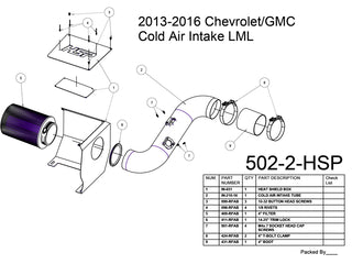 HSP Cold Air Intake, 2013-2016 Chevrolet / GMC 6.6L Duramax LML