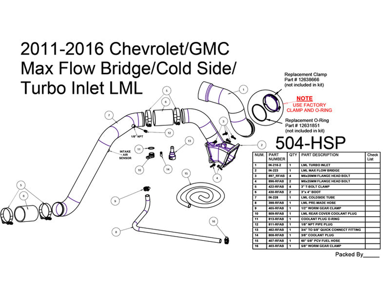 HSP MAX Flow Bridge/ Cold Side Tube/ Turbo Inlet, 2011-2016 Chevrolet / GMC 6.6L Duramax LML - 0