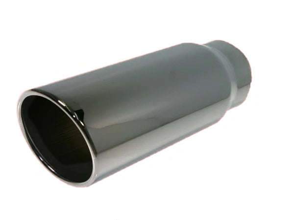 Rolled Angle Cut Exhaust Tip, Black Chrome, Bolt On, 4" Inlet, 5" Outlet, 15" Length, Universal