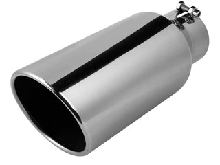 Rolled Angle Cut Exhaust Tip, Polished 304 Stainless, Bolt On, 4" Inlet, 5" Outlet, 15" Length, Universal
