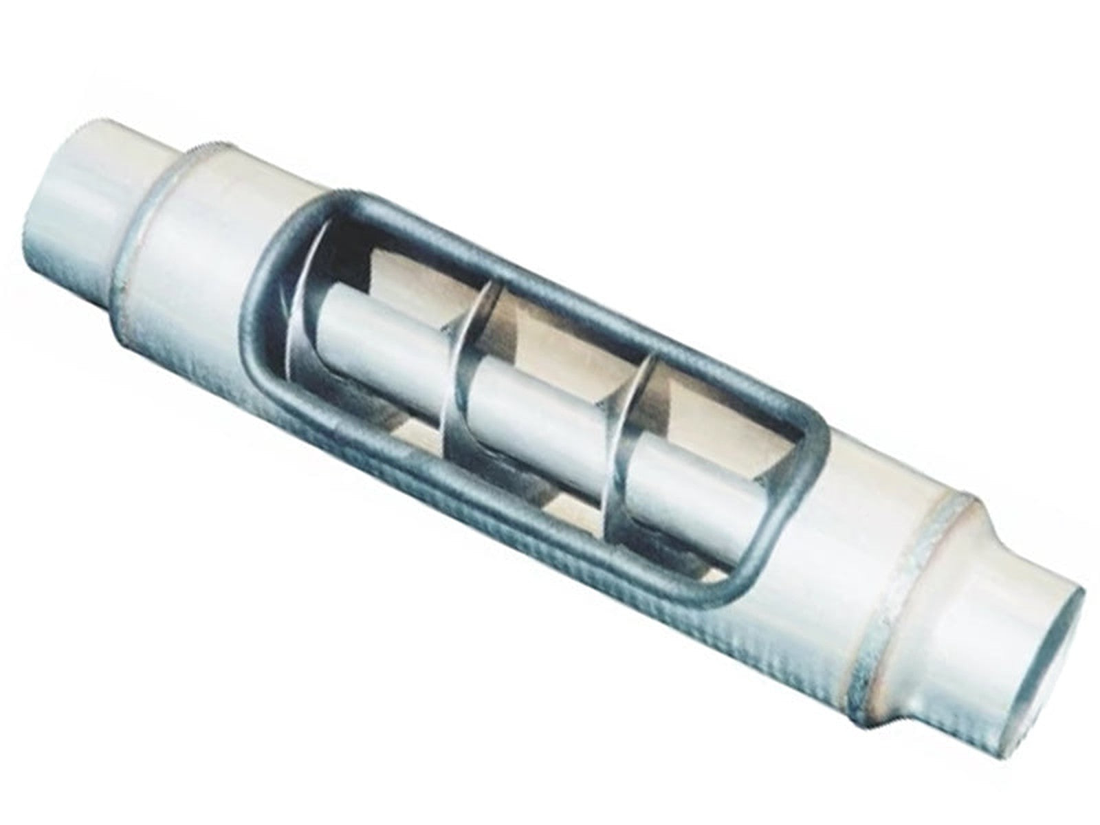 Stainless Steel 5" x 12" Twister Race Muffler, 4" In x 4" Out, 17" Overall Length, Fiberglass Packed Perforated Core, Universal