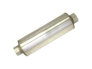 Stainless Steel 8" x 23" Round Muffler, 5" In x 5" Out, 29" Overall Length, Fiberglass Packed Perforated Core, Universal
