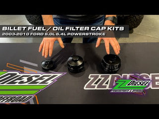 ZZ Diesel Billet Fuel Filter and Oil Filter Cap Kit, 2008-2010 Ford 6.4L Powerstroke